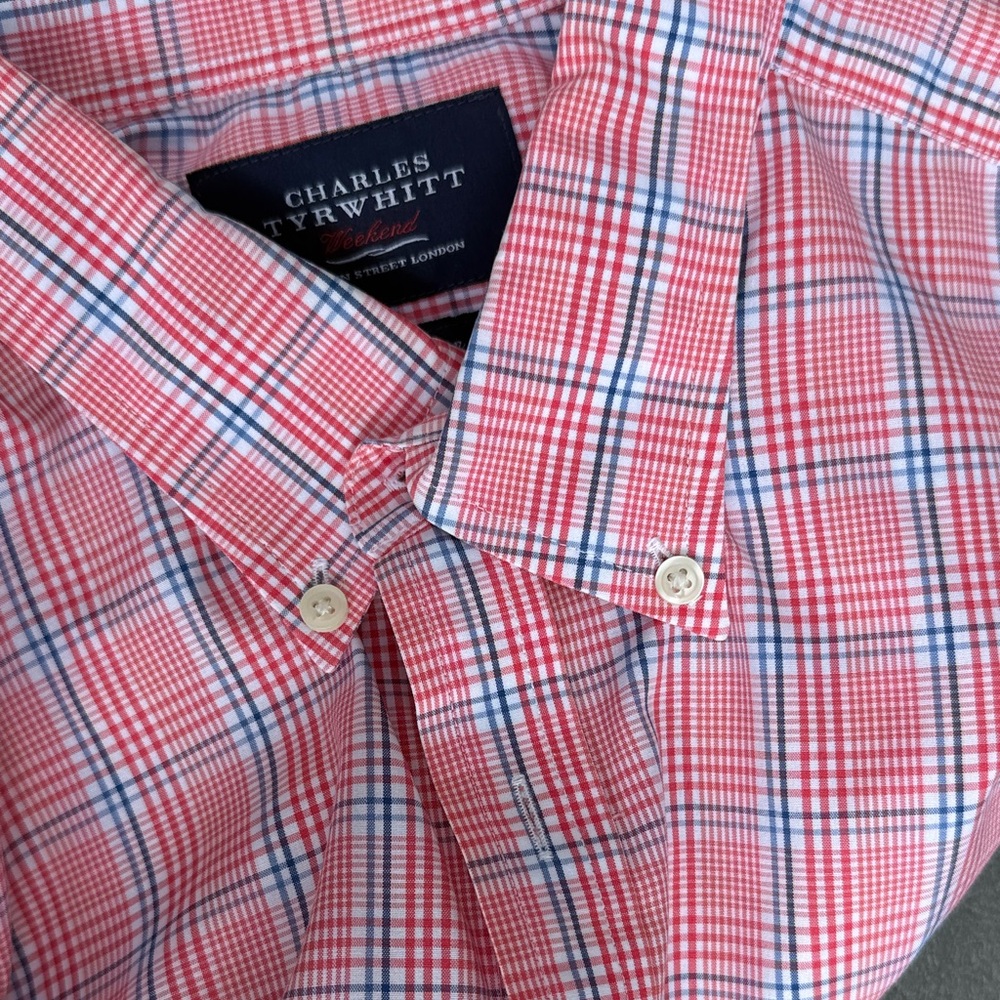 Charles Tyrwhitt Red and Blue Plaid Men's Shirt - Picture 10 of 13